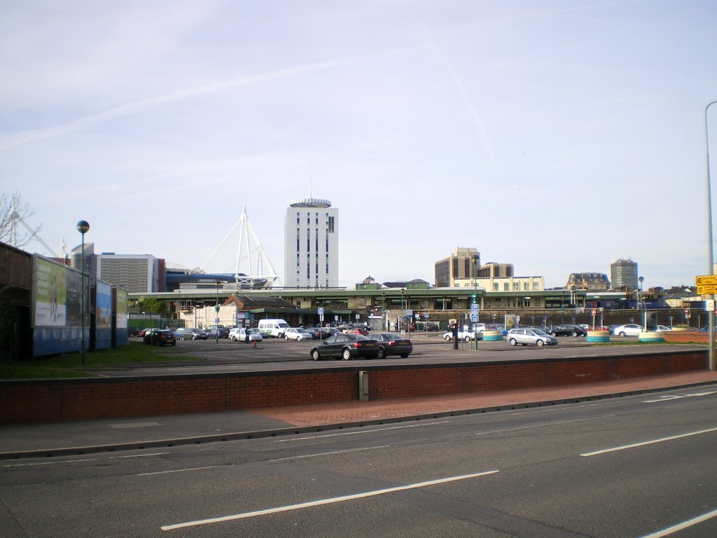 Cardiff Central Train Station, City behind by Gareth.Stadden