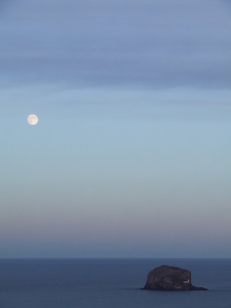 Bass Rock with Moon by Keith Cameron