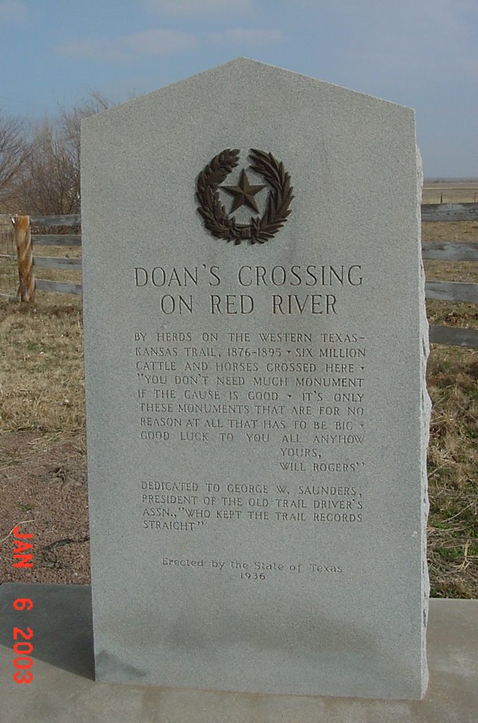 Texas state marker at Doans crossing, erected in 1936. by J. Rogers