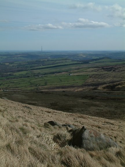 View east from southern slopes of West Nab, Emley Moor Tower on horizon by Noseyinround