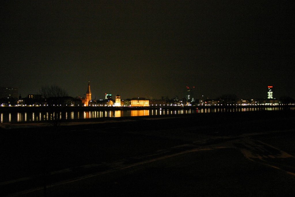 Altstadt (Old Town) and river from Oberkasseler Brücke near Luegplatz, Düsseldorf, Germany by MBagyinszky