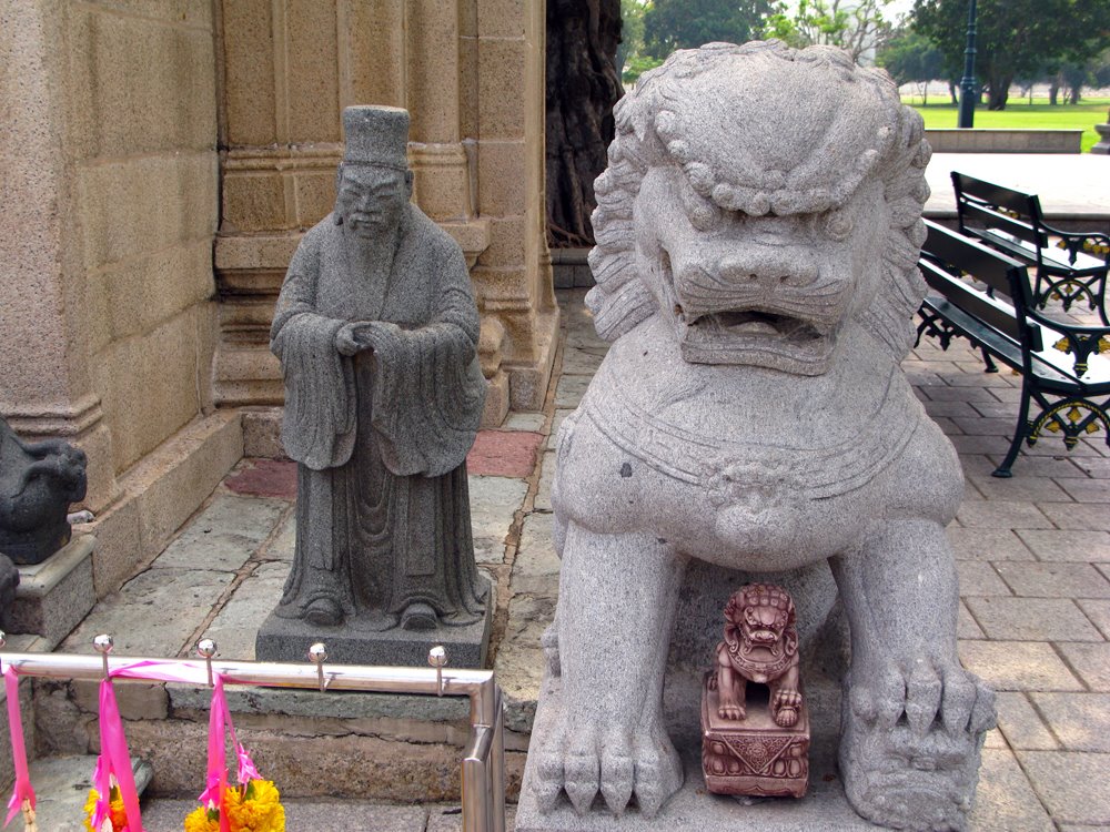 Bang Pa-In, Thailand. Chinese-style figures outside the Khmer-style prasat. by Eivind Friedricksen