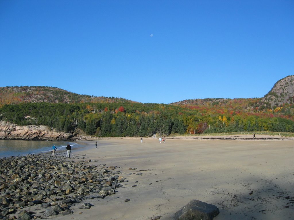 Sand Beach clear day small moon by D.A.Ferreira