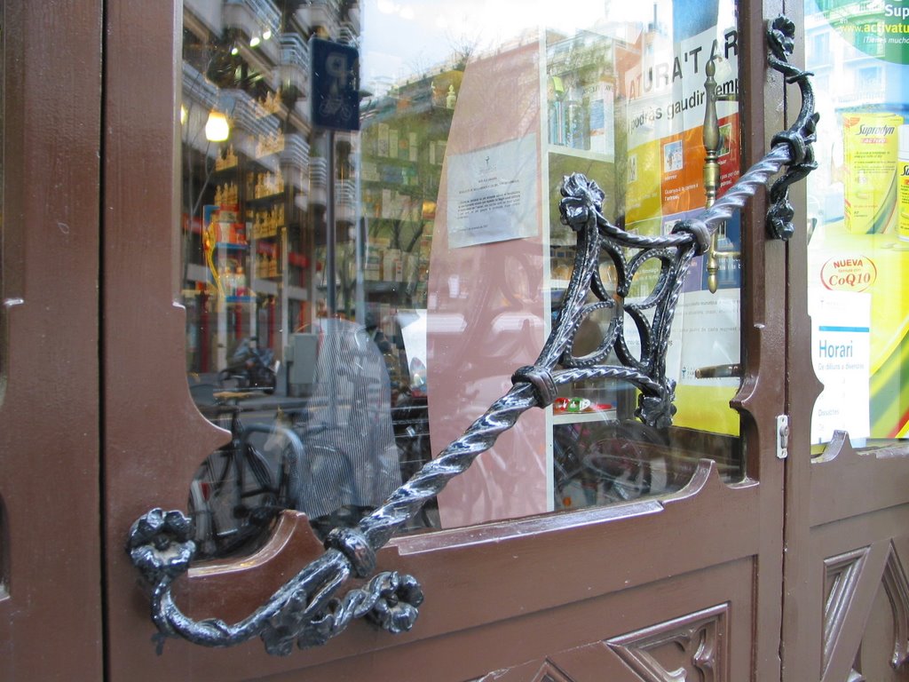 Entrance door, Mandronal Pharmacy (FARMÀCIA MADROÑAL) a "Forever Beautiful" location on the Modernisme Route, Barcelona by Yoram Yannay