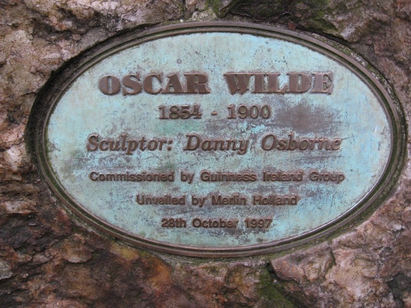 Detail of the Plaque on the Oscar Wilde statue in Merrion Square January 2009 by Peter Bernard