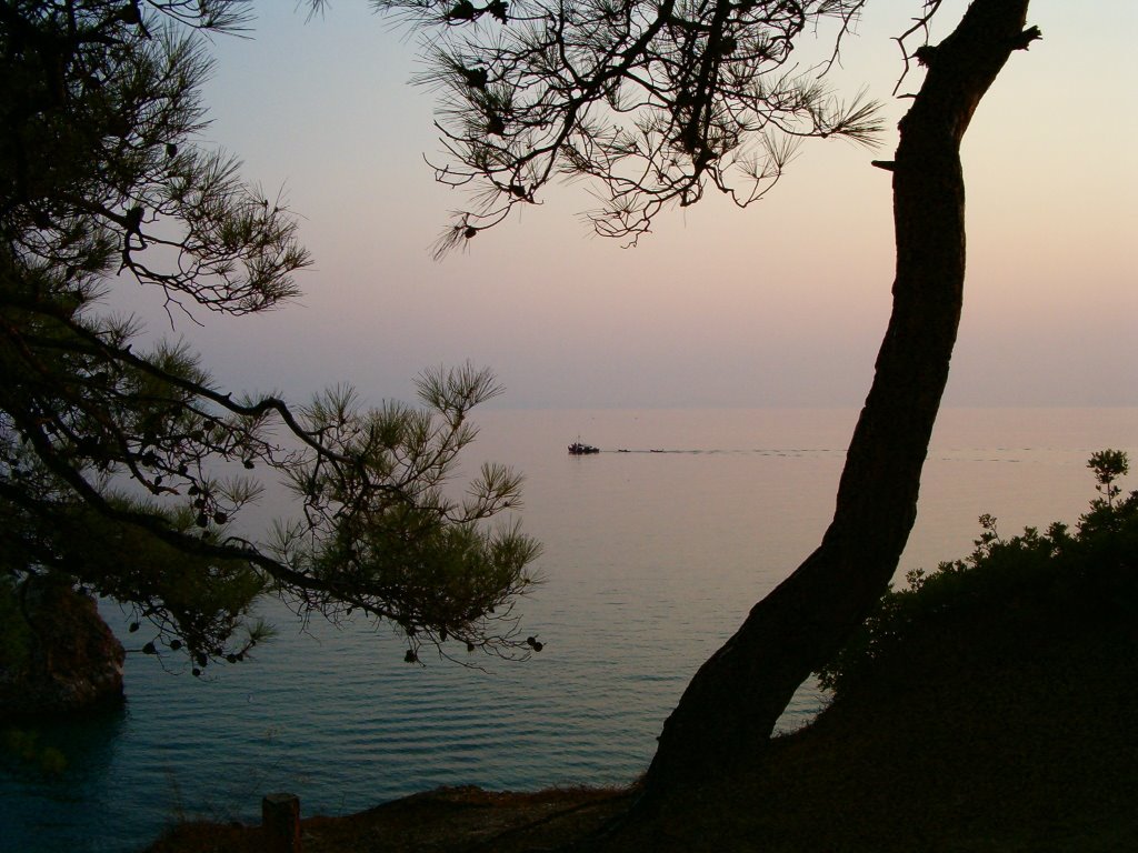 Boat in sunset, Limenaria, Thassos 2003 by ErOg