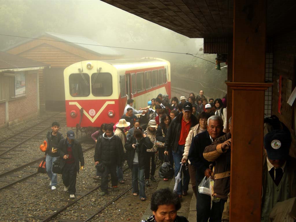 Alishan Forest Railway Zhangnaoliao station,Passengers walks to Dulishan station for an interrupted railway track because of the typhoon,Jiayi pref　阿里山森林鉄道樟脳寮駅。台風で線路不通のため、乗客は独立山駅まで歩く（嘉義県） by butch24h