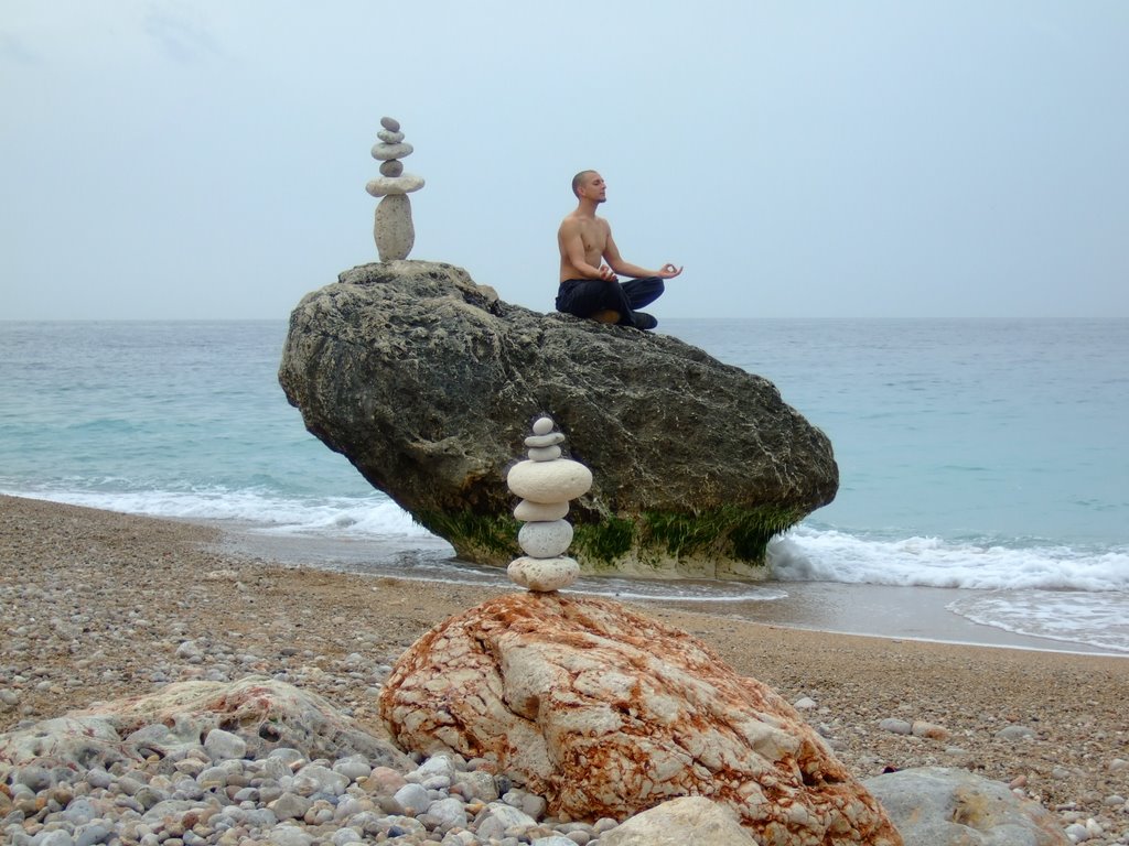 Meditation after Building by sitting stone