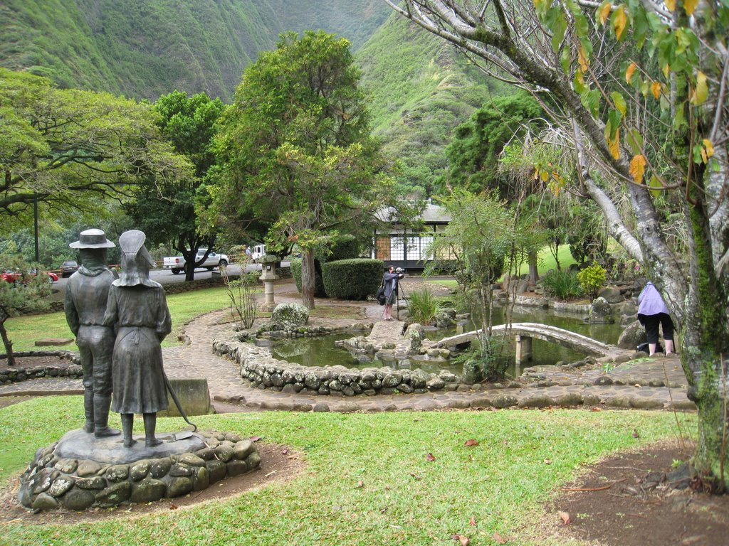 Statue and garden in park to honor ethnic workers that came to Hawaii. Iao Valley, Maui, Hawaii. by scollins