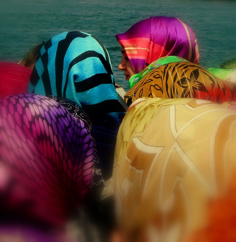 Istanbul people collection # 14: Colorful women waiting to get in the ferry boat at Islanbul. by 4ullas