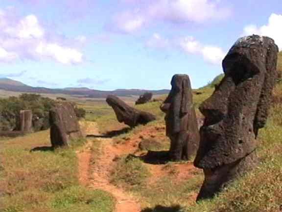 ++trail among maois, Easter Island (Isle de Pacua) by Leigh Hamilton