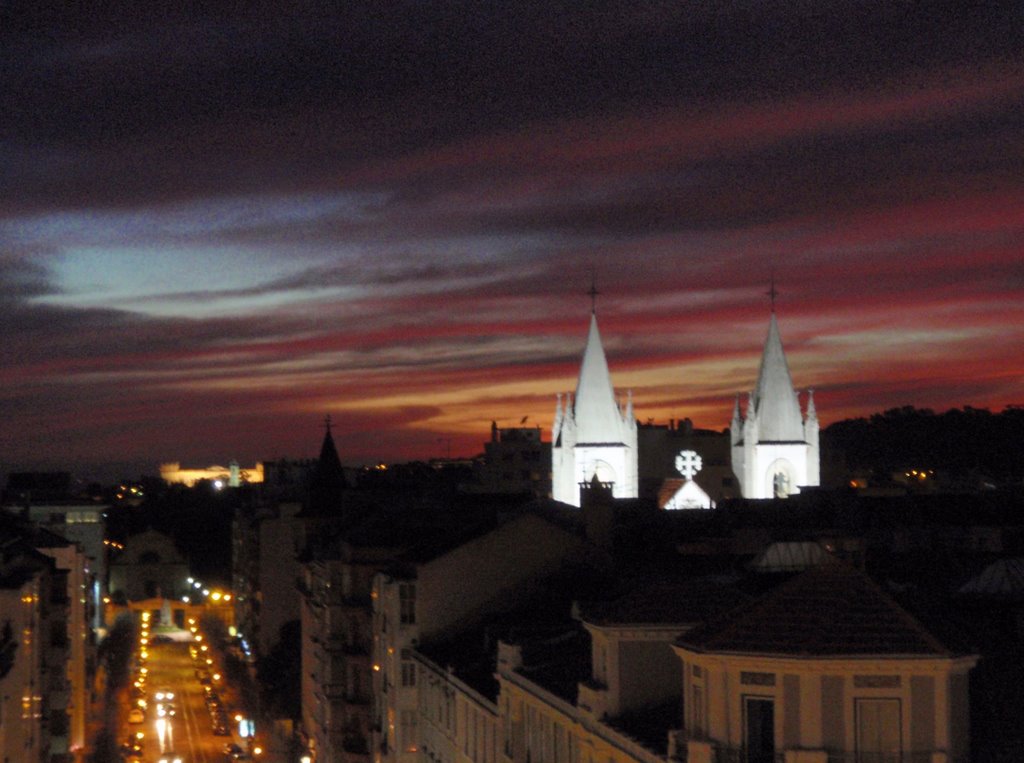 Santo Condestável Church in the evening (Rua Saraiva de Carvalho) by joaopedroso