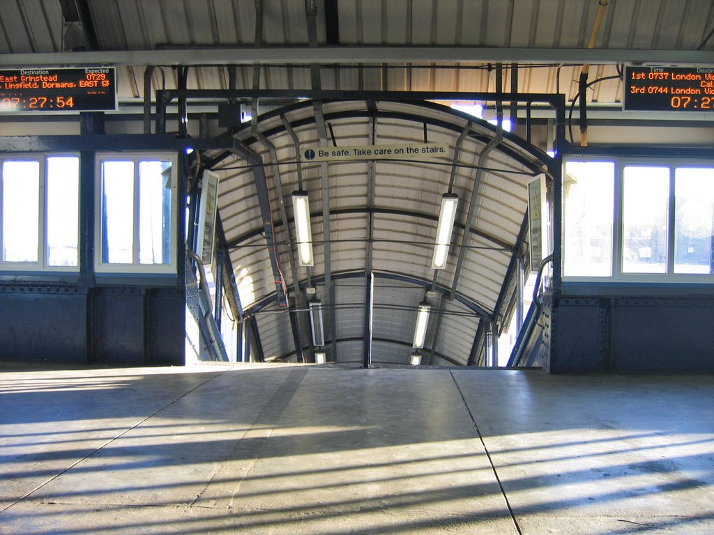 Clapham Junction Railway Station footbridge and top of stairs down to platforms, London, UK by David Wilson