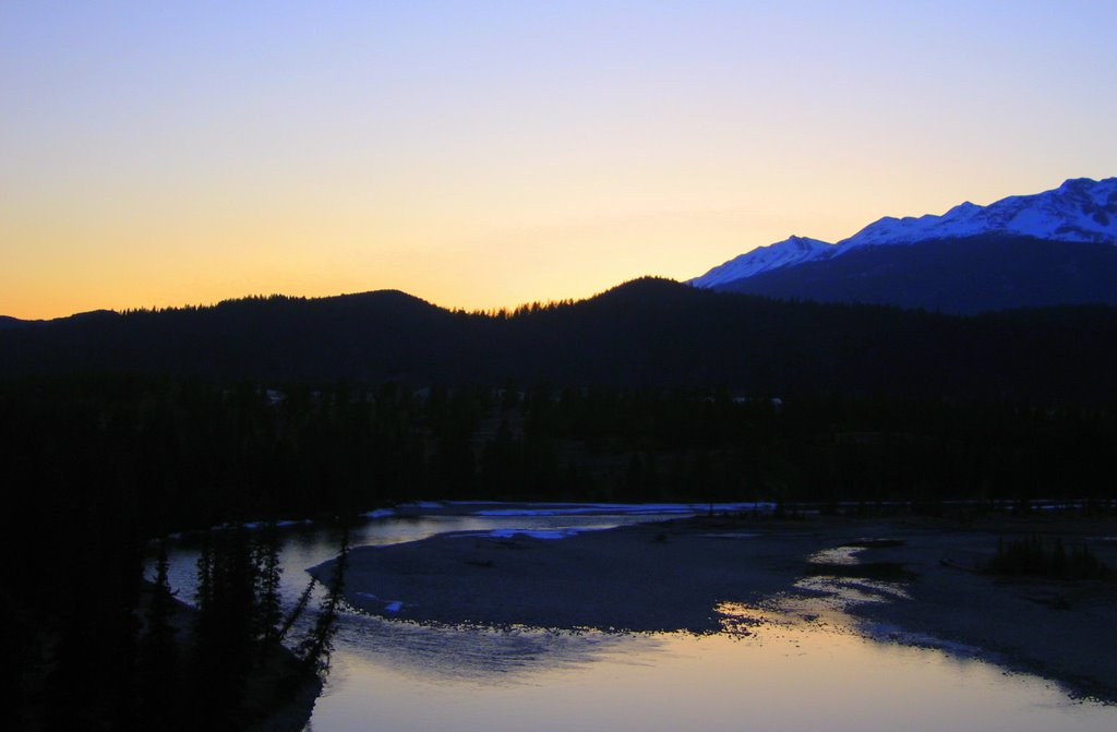 The Athabasca River at Sunset From Old Fort Point, Jasper, AB by David Cure-Hryciuk