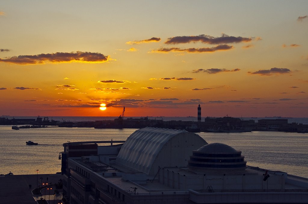 Sunset on the dock, Alexandria, Egypt by jiangliu