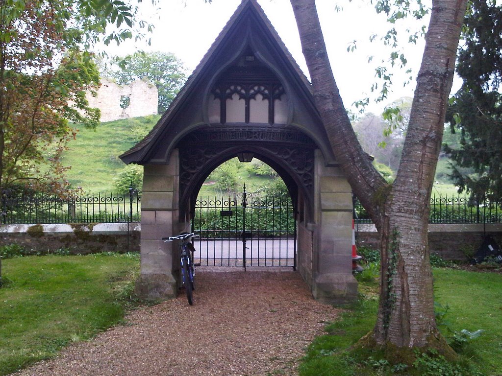 St Mary Magdalene Church, Mitford showing Mitford Castle in background by Sean J Connolly