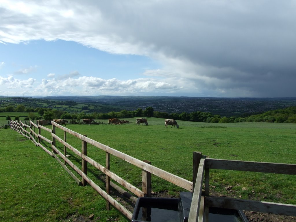 Passage of shower over the Calder Valley from Charlotte's Ice-Cream Parlour, Whitley by John Goodall