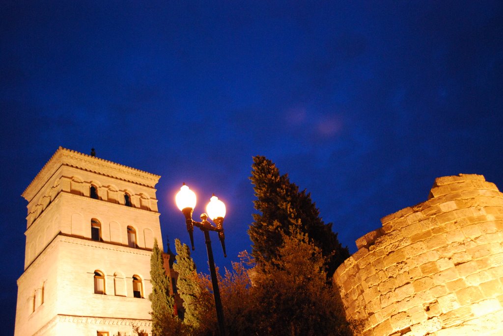 TORREON DE LA ZUDA, MURALLAS ROMANAS, FAROLA Y ARBOLES (Bajo un cielo azul maravilloso, jeje) by Valdeorrés