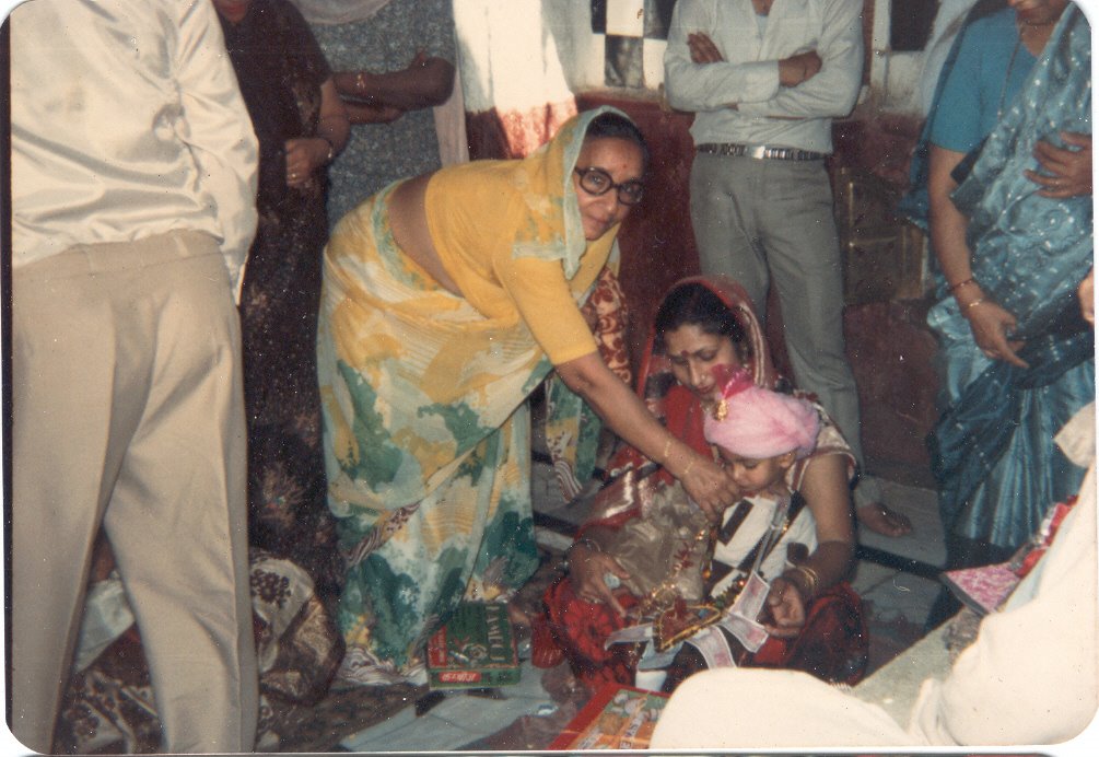 Indian Hindu Rite, Mundan Sanskar, Vaibhav in 1985 at Shitla Mata Mandir, Doonga Hanuman, Guru Bazar, Amritsar with family members by Parbodh C Bali