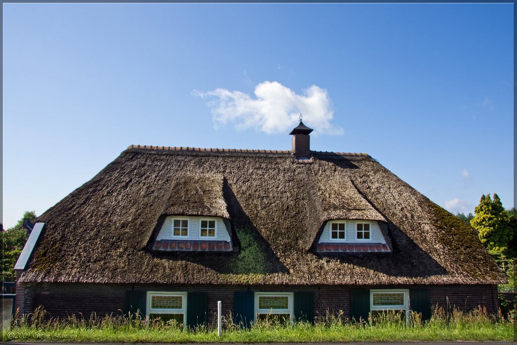 House with thatched roof to the dike, Lith by Wim Janssen