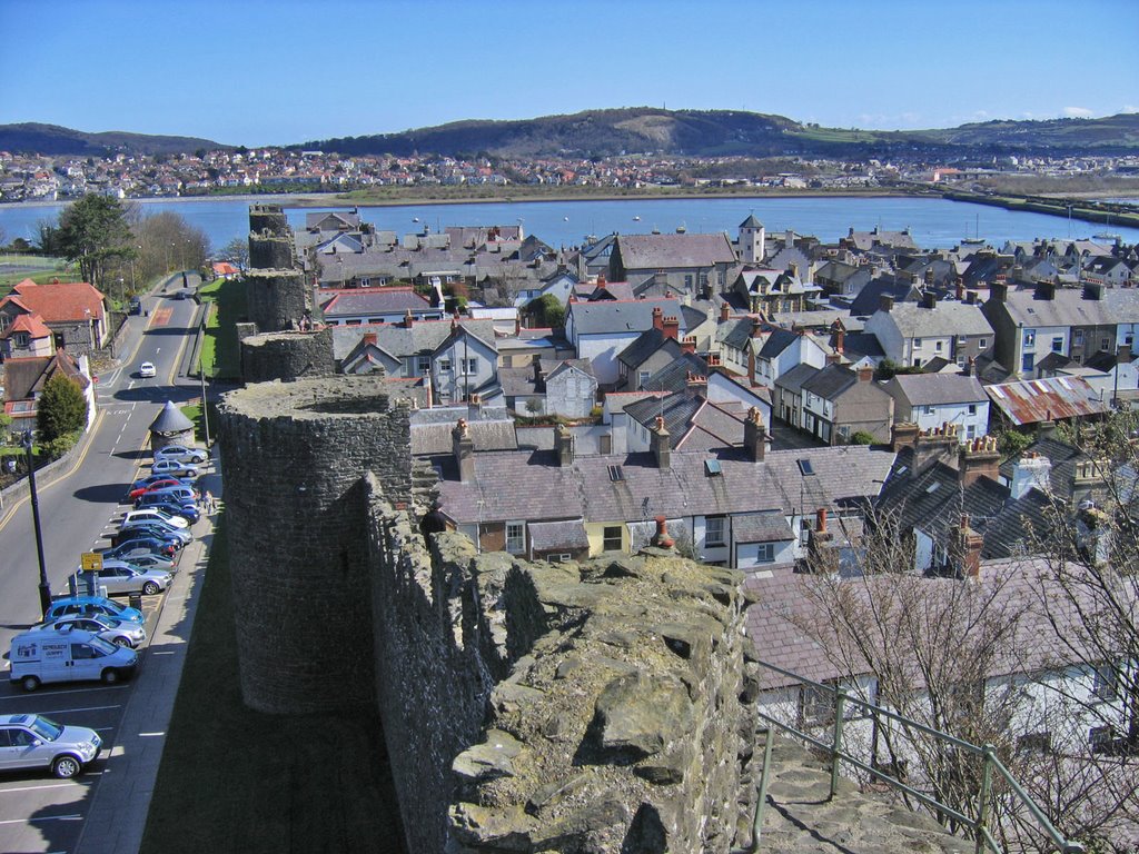 Conwy (Conway), view along town wall towards river, Tywyn, and Llandudno Junction, Wales, UK by David Ian Wilson