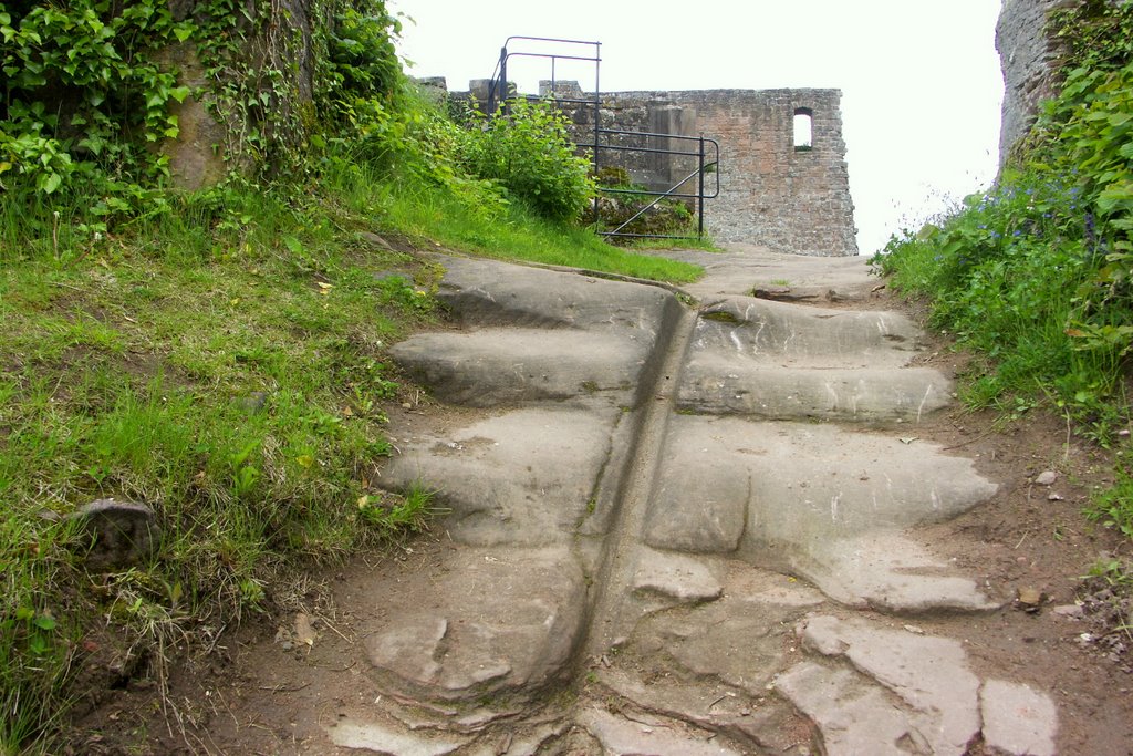 Eingang mit in den Felsen gehauerner Treppe und Regenwasserablauf, Ruine Lindelbrunn by Der SIGGY