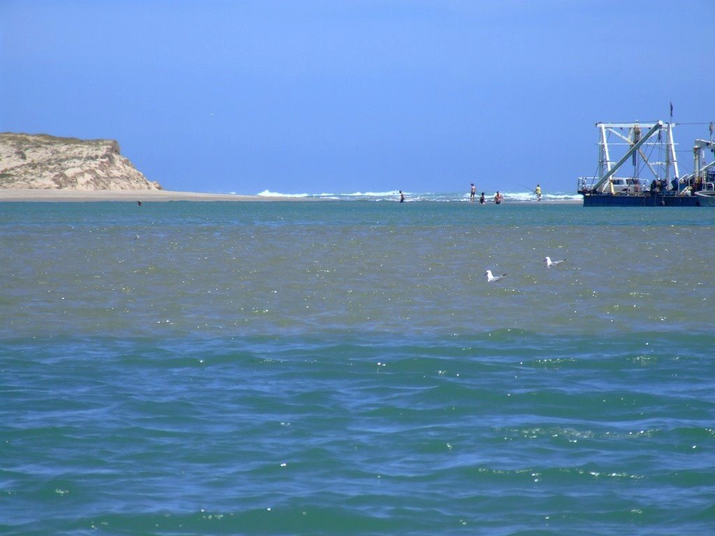 Murray River mouth, South Australia... Dredging in progress to keep the river mouth from closing by Aussi Wolf