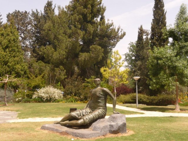 Draped Seated Figure by Henry Moore in University Givat Ram by lubaphoto