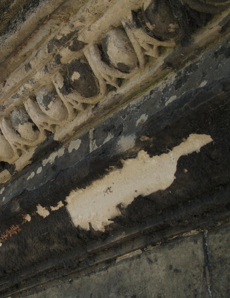 Close up of large eroded Limestone gatepost at the entrance of Kings Ride Gate on Sheen Rd by David Wilson