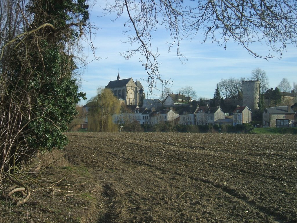 Pont-de-l'Arche et la tour de Crosne vus depuis l'ile d'Harcourt by Armand Launay