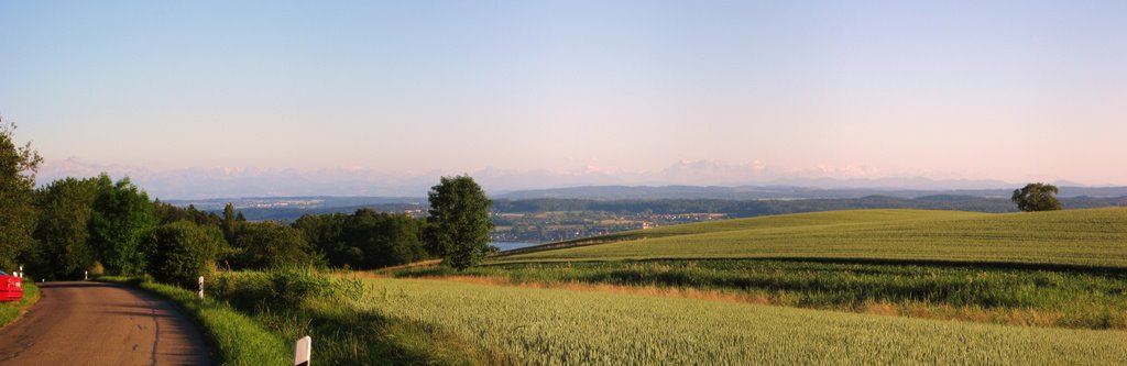 Roundview of Alps in evening sun from Hilltop over Überlingen by thinley108