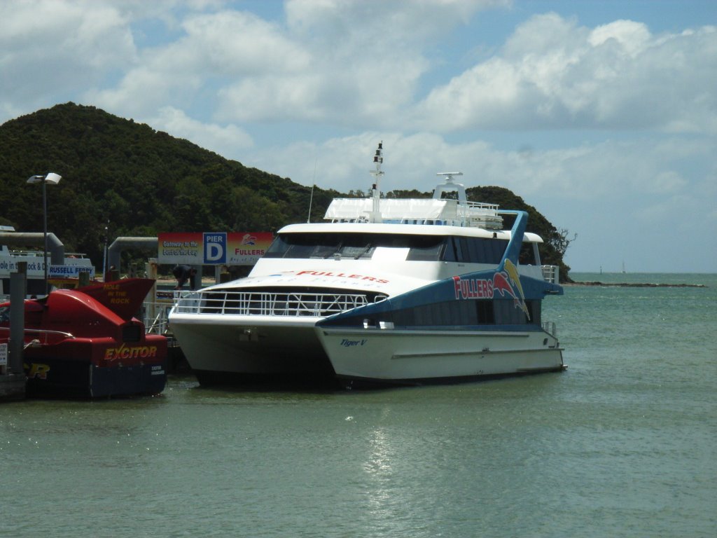 Paihia, Bay of Islands. Catamaran 'Tiger V' waiting at jetty. by Arjan Veen