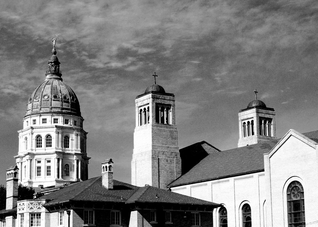 Church and State - Capitol Building in Downtown Topeka by andrealetzel