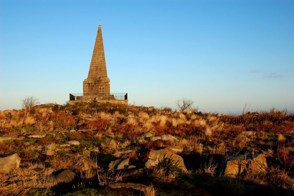 December morning sunlight,lights up Knills monument on Steeple hill in St.Ives. by Chris Scaysbrook