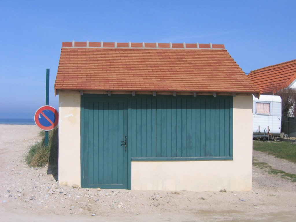 Gold Beach- Bus shelter- renovated with British Veterans funds in 2006 by Bertrand Carrier