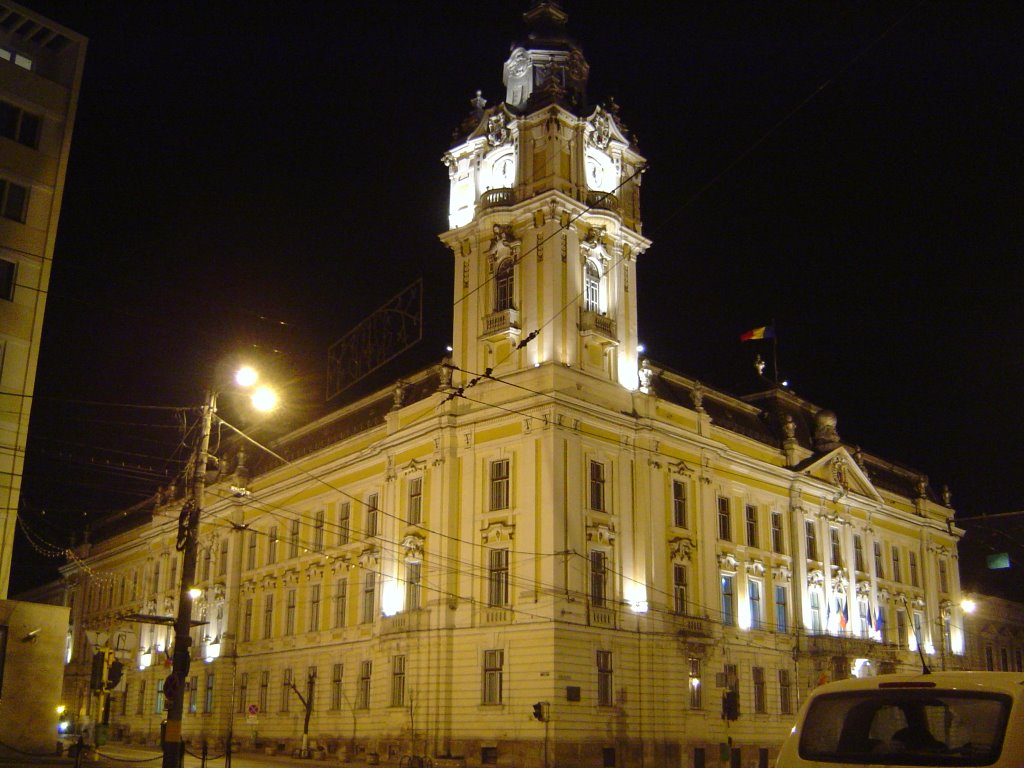 Cluj Townhall by night by Wim Rietberg