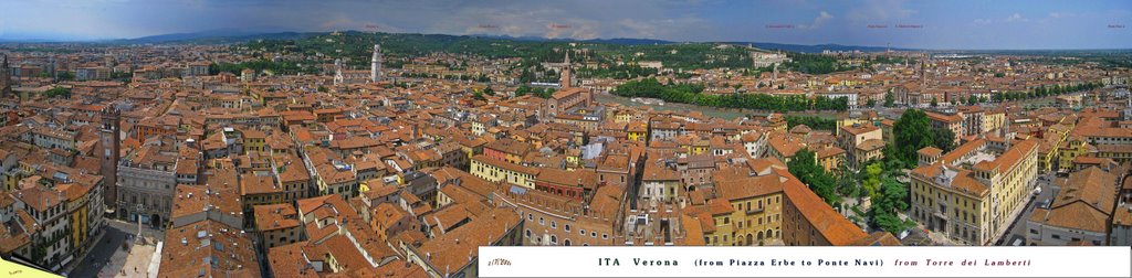 ITA Verona (from Piazza Erbe to Ponte Navi) from Torre dei Lamberti Panorama by KWOT by KWO Tsoumenis