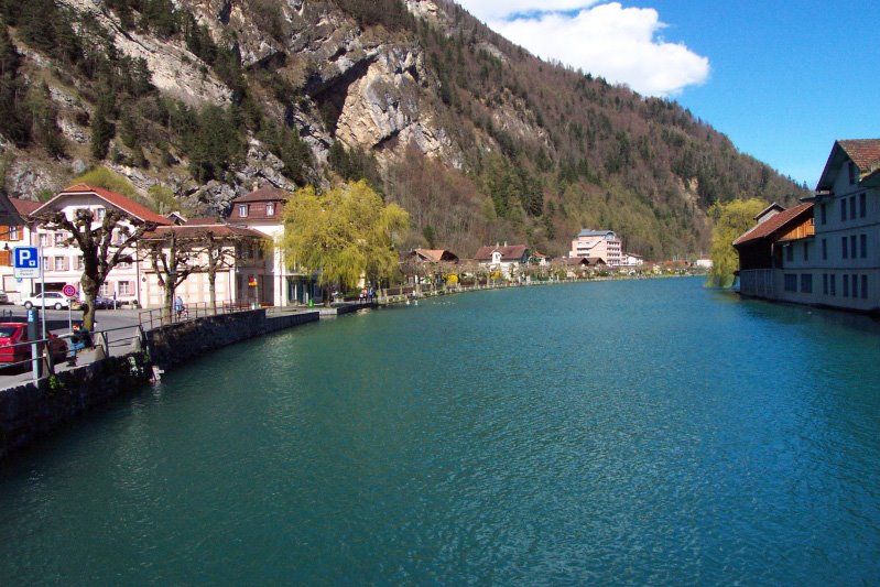 View upwards Aare from Unterseen by A.Kuchen