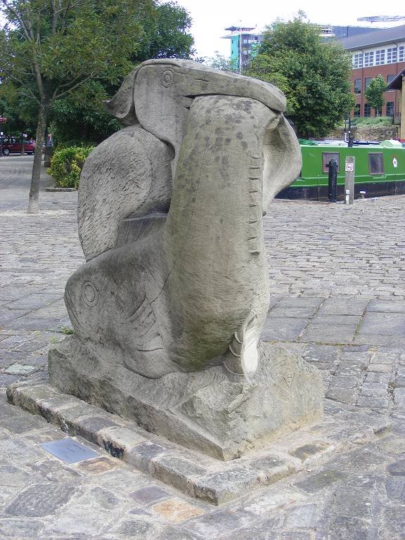 Heron and Fish by Verga Bermejo Victoria quays Sheffield by Jim Lambert