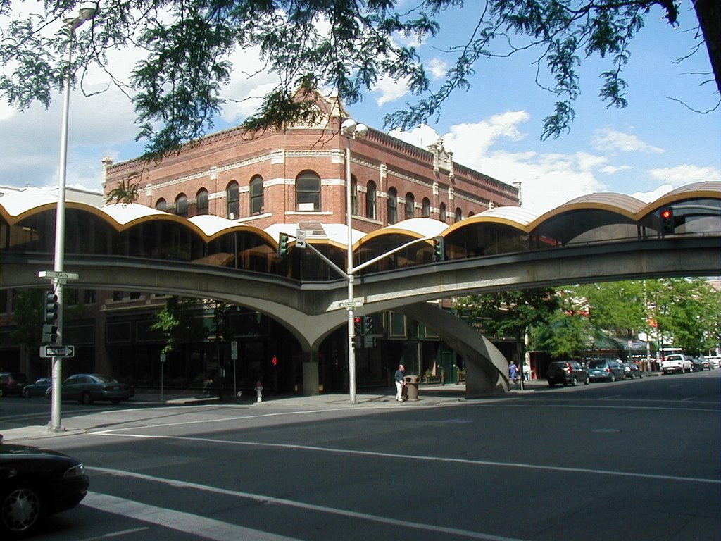 Covered, elevated walk-way in downtown Spokane by Northwest Line