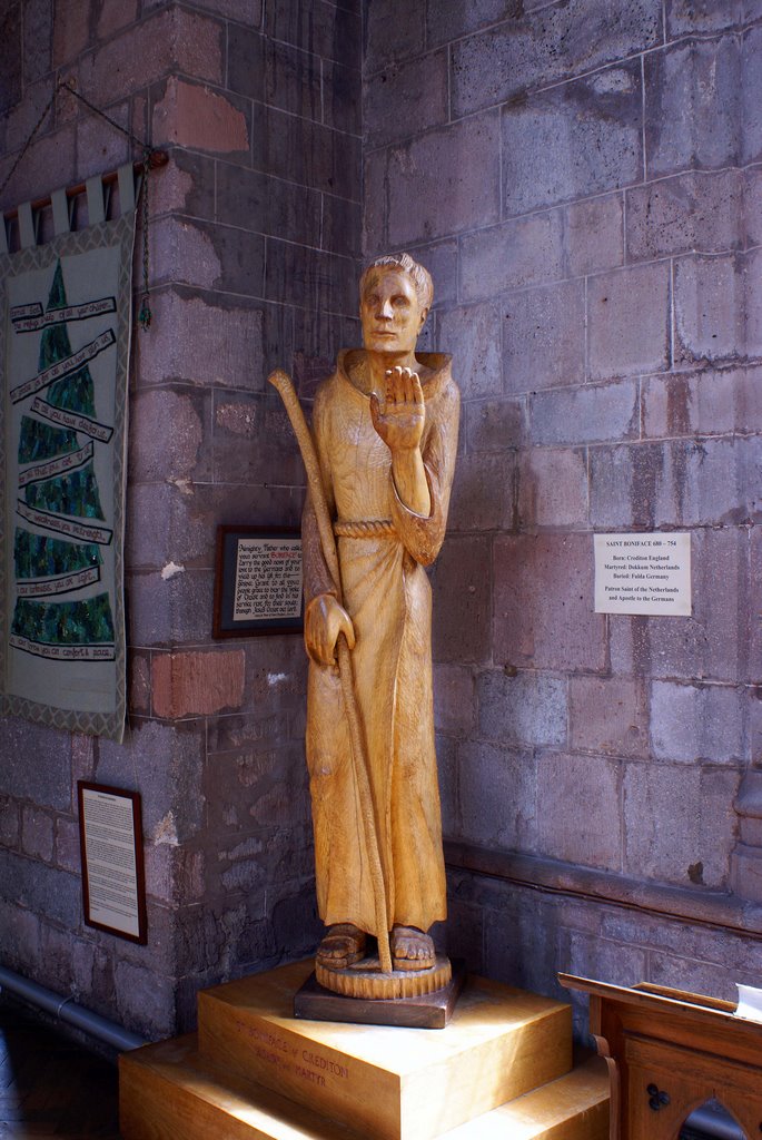 Saint Boniface carving in Crediton Parish Church. by Andrew Head