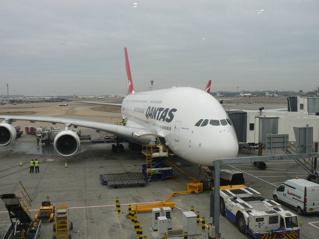 Waiting to board the A380 at LHR by kimcraigneeday