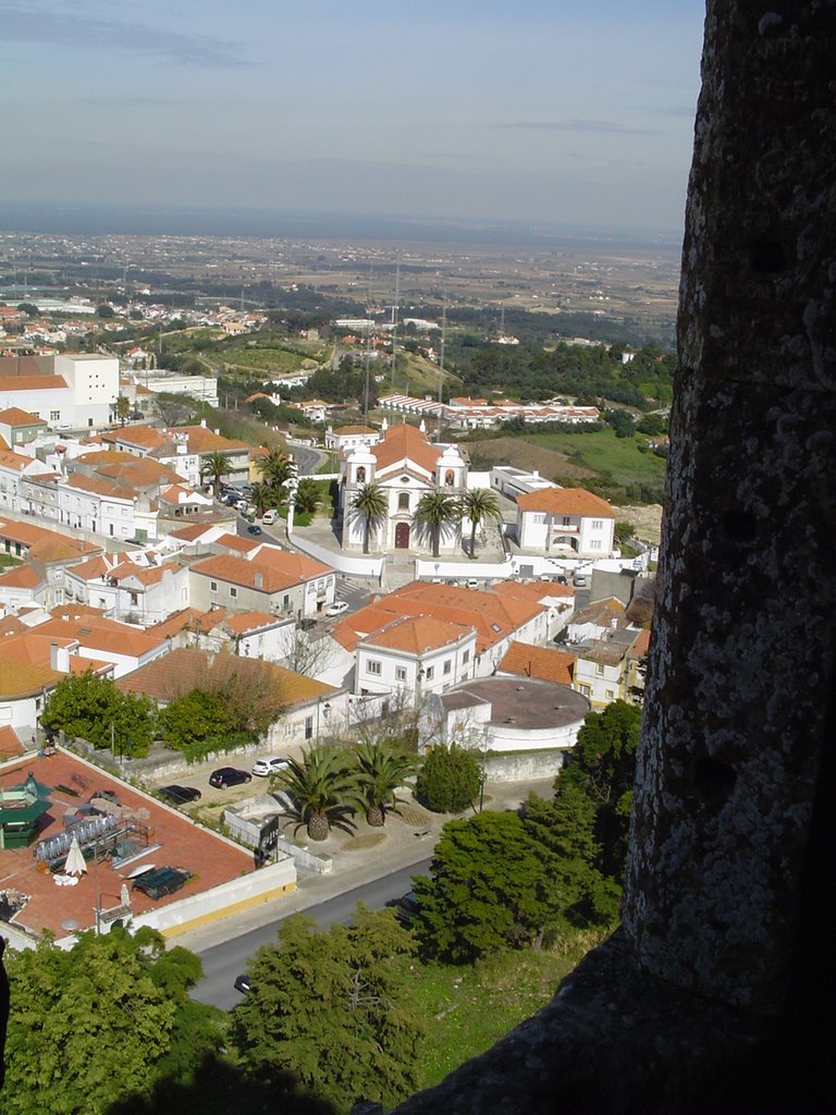 View from Castel Palmela towards Village Palmela and Church Sao Pedro by Jan Hoppe