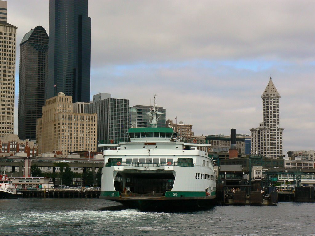 Columbia Center - Smith Tower - "TACOMA" ferry at Seattle waterfront by Viorel.Lupsa