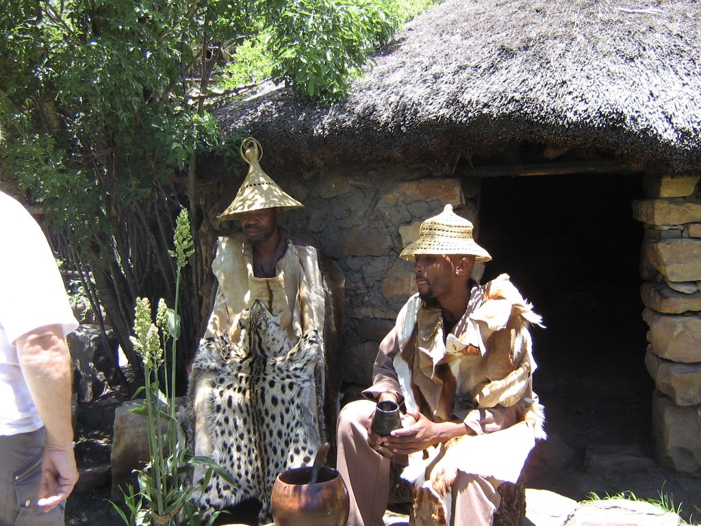 NORTH EASTERN FREE STATE, SOUTH AFRICA: GOLDEN GATE NATIONAL PARK, TRADITIONAL SOTHO VILLAGE - MEN IN TRADITIONAL DRESS by Elizabeth H. Roome