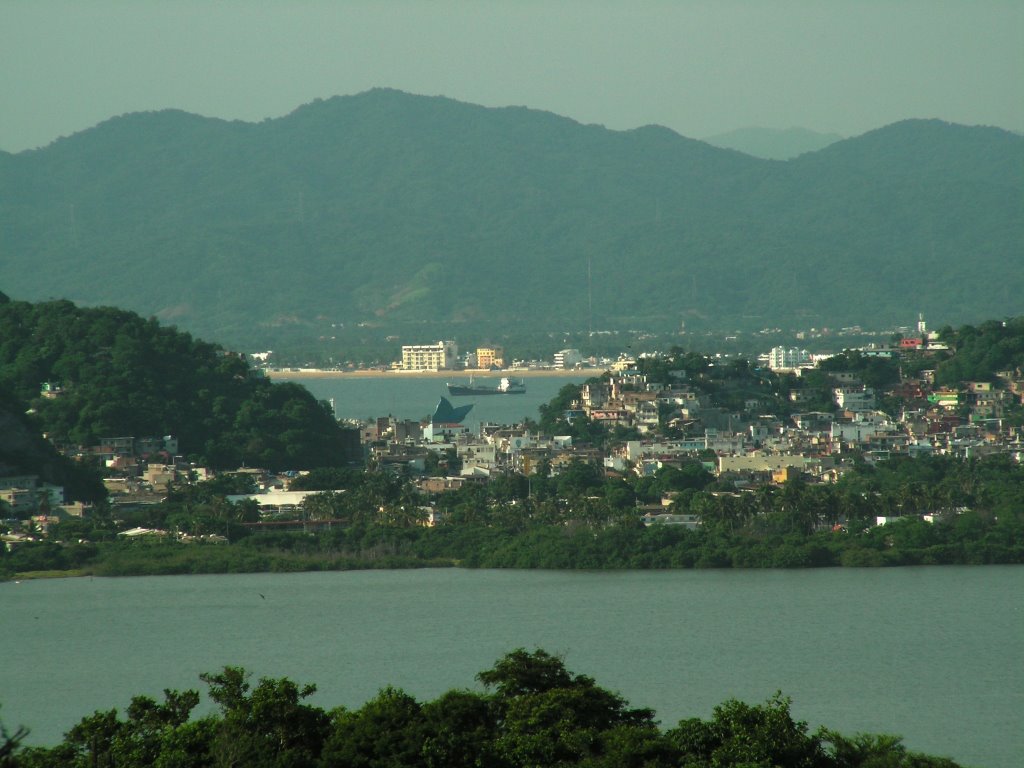 Zoom hacia las Brisas (Laguna, Pez Vela, Sectores, Centro de Manzanillo y Bahia) by Anibal Galindo