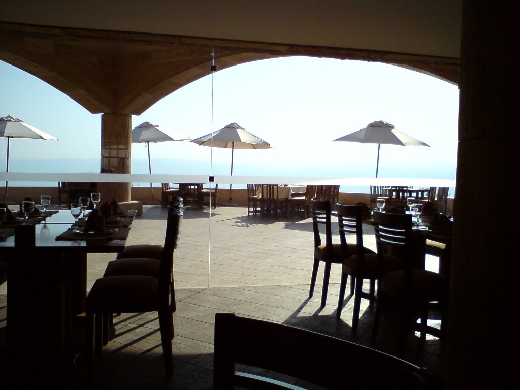 From inside the Dead Sea Panorama restaurant, looking west by north-west. by Shady Janzeir