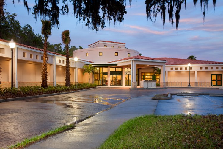 Safety Harbor Library dusk by davemoorephoto