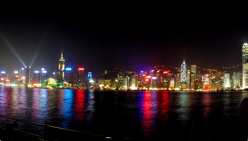 Hong Kong Victoria Harbour Lights Reflection on the water by Osama Alessa