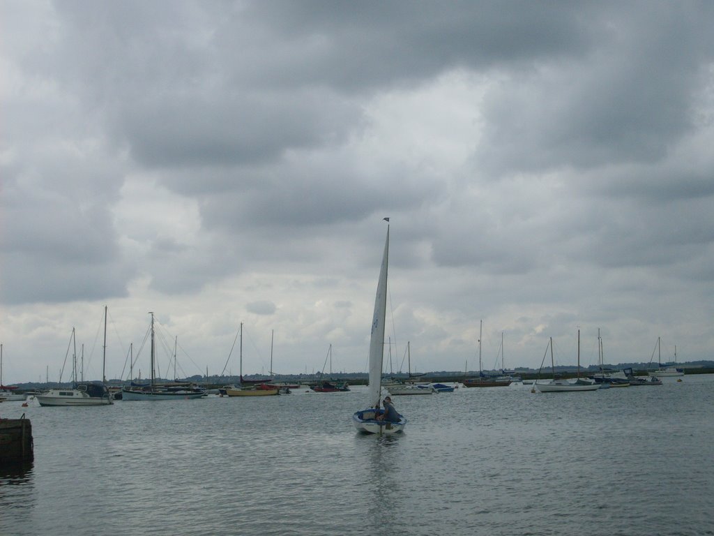 YACHT ON THE BLACKWATER RIVER AT WEST MERSEA, ESSEX, UK by Elizabeth H. Roome